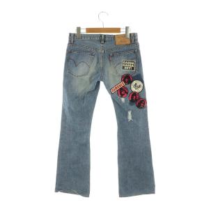 HYSTERIC GLAMOUR RAMONES ワッペン フレアデニムパンツ ジーンズ ジーパン ブーツカット XS 青 ブルー