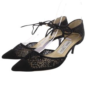 メッシュヒール リボン パンプス ピンヒール 34 21cm 黒 ブラック /SR