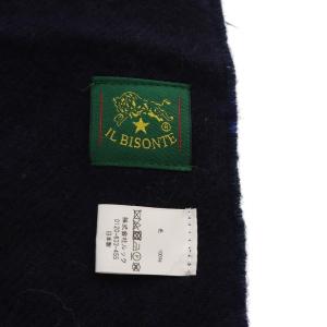 IL BISONTE マフラー チェック ウール フリンジ 紺 ネイビー カーキ 赤 レッド