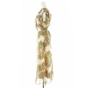 GRACE CONTINENTAL 22AW オーナメントフリルワンピース ミモレ ロング 半袖 スクエアネック 36 S ベージュ 0122331018