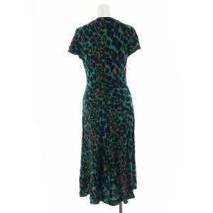 DIANE von FURSTENBERG レオパードワンピース ミモレ ロング 半袖 Vネック ヒョウ柄 XS 緑 グリーン