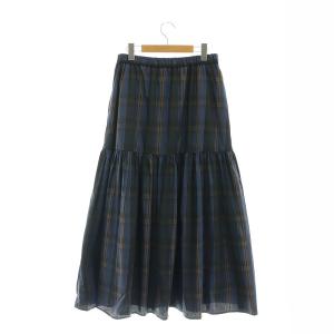 JOURNAL STANDARD 23AW メモリーチェックスカート ロング マキシ丈 フレア 38 青 黒 茶