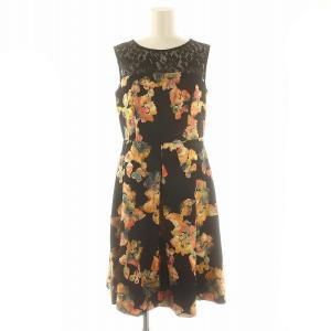 テープ刺繍チュールワンピース ノースリーブ ひざ上丈 フラワー 花柄 レース 36 S 黒 ブラック