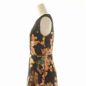 GRACE CONTINENTAL テープ刺繍チュールワンピース ノースリーブ ひざ上丈 フラワー 花柄 レース 36 S 黒 ブラック