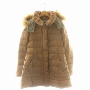 ノバチェック ラクーンファー ダウン アウター フード付き 38 S キャメル /YQ OS