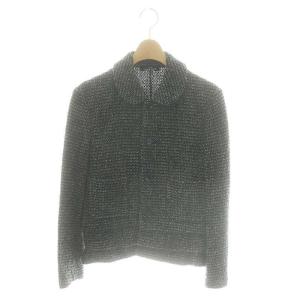 ツイード ジャケット ブレザー シングル ウール F 黒 ブラック 白 ホワイト /YQ OS