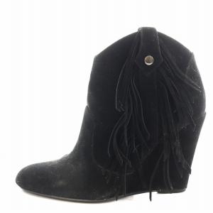ブーティ フリンジ ウェッジソール スエード M 黒 ブラック /AN24 OF