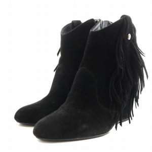 TORNADO MART ブーティ フリンジ ウェッジソール スエード M 黒 ブラック /AN24 OF