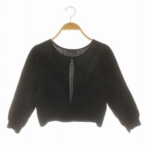 24SS レーヨンナイロンジャカード ニットボレロ カーディガン 七分袖 40 M 黒 ブラック /KO