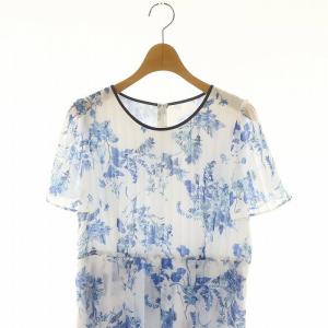 TO BE CHIC 24SS シフォンフラワープリント ワンピース ロング ミモレ丈 半袖 花柄 38 白 青 ホワイト ブルー