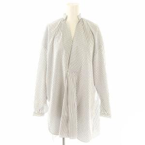 プルオーバー オーバーサイズロング シャツ スキッパー 長袖 ストライプ柄 38 M 青 ブルー 白 ホワイト