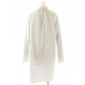 ENFOLD プルオーバー オーバーサイズロング シャツ スキッパー 長袖 ストライプ柄 38 M 青 ブルー 白 ホワイト