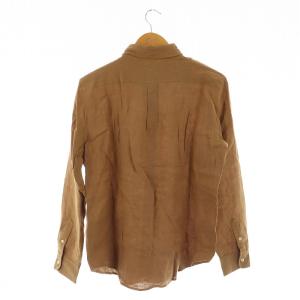 POLO RALPH LAUREN リネン長袖シャツ ロゴ刺繍 M 茶 ブラウン