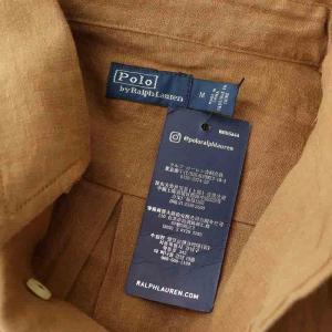 POLO RALPH LAUREN リネン長袖シャツ ロゴ刺繍 M 茶 ブラウン