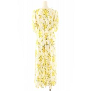 gelato pique 23SS ミモザ柄ワンピース ロング マキシ丈 半袖 ルームウェア 部屋着 ナイトウェア パジャマ F 白 黄色 緑