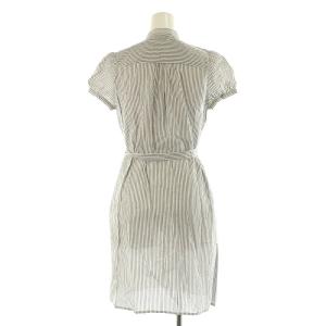 BURBERRY LONDON シャツ ワンピース ミニ 半袖 バンドカラー レース ストライプ パフスリーブ ベルト付 38 グレー