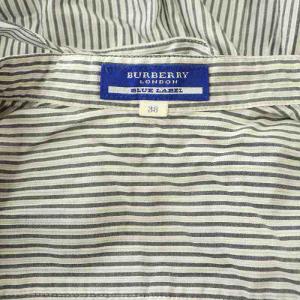 BURBERRY LONDON シャツ ワンピース ミニ 半袖 バンドカラー レース ストライプ パフスリーブ ベルト付 38 グレー