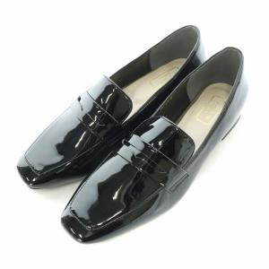 レインコインローファー 雨靴 スクエアトゥ ローヒール エナメル 24cm 黒 ブラック 634102