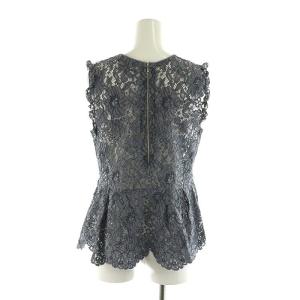 Drawer レースバックジップブラウス ノースリーブ ペプラム コットン 36 S グレーブルー