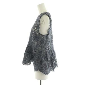 Drawer レースバックジップブラウス ノースリーブ ペプラム コットン 36 S グレーブルー