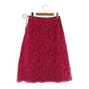 Drawer レース サイドリボン スカート ロング丈 ミモレ丈 ラップ タイト コットン 36 S ピンク /YQ