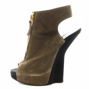 ブーティ オープントゥ ウェッジソール スエード 37 ベージュ /AN23 OF