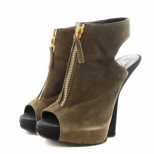 GIUSEPPE ZANOTTI ブーティ オープントゥ ウェッジソール スエード 37 ベージュ /AN23 OF