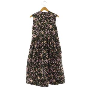 MARNI 総柄ワンピース ロング ノースリーブ フレア ギャザー イタリア製 36 紫 パープル カーキ