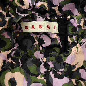 MARNI 総柄ワンピース ロング ノースリーブ フレア ギャザー イタリア製 36 紫 パープル カーキ