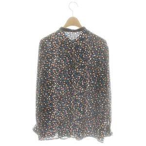 ANAYI 23AW イレギュラースクエアプリントタイ付き ブラウス 長袖 総柄 バンドカラー 38 黒 ブラック