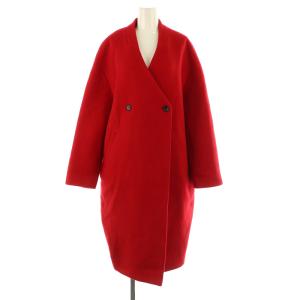 ダブルボタンロングコート ノーカラー ウール 裾ジップ F 赤 レッド /MY OS SH
