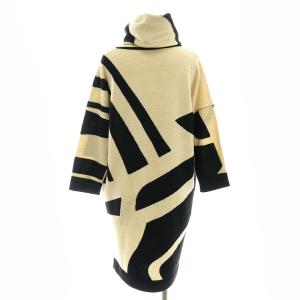 DIANE von FURSTENBERG ニットワンピース 長袖 膝丈 タートルネック 総柄 ウール P 黒 エクリュ ブラック
