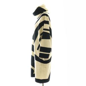 DIANE von FURSTENBERG ニットワンピース 長袖 膝丈 タートルネック 総柄 ウール P 黒 エクリュ ブラック