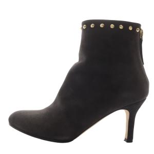 スエード スタッズ ショートヒールブーツ ピンヒール 36 23cm チャコールグレー /SR20