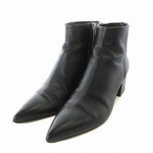 ショートブーツ レザー ポインテッドトゥ チャンキーヒール A85400 36 黒 ブラック イタリア製