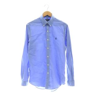 長袖BDシャツ ボタンダウン 前開き ロゴ刺繍 S 青 ブルー