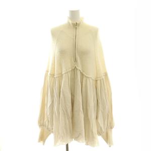 リュクス Luxe 24SS ハーフジッププリーツドッキングニット セーター チュニック 長袖 2 ライトベージュ