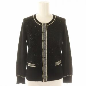 ニットカーディガン 長袖 カシミヤ シルク混 S 黒 白 ブラック ホワイト /ES OS