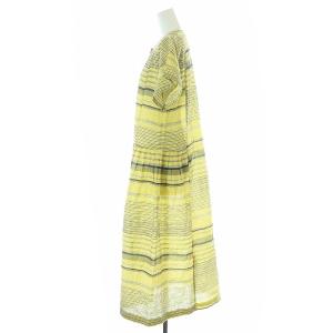 ISSEY MIYAKE HaaT コットン マルチストライプ 半袖ワンピース ミモレ ロング シルク昆 2 M 黄 イエロー