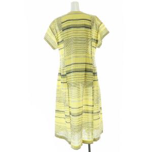 ISSEY MIYAKE HaaT コットン マルチストライプ 半袖ワンピース ミモレ ロング シルク昆 2 M 黄 イエロー