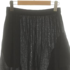 JURGEN LEHL リネン ラッフルデザインスカート ギャザースカート フレア ロング M 黒 ブラック