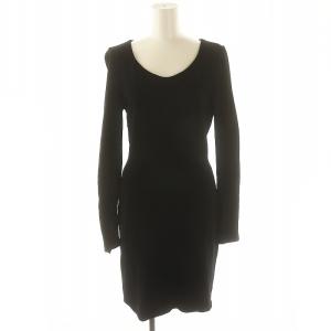 ニット ワンピース ひざ丈 長袖 38 M 黒 ブラック /YQ OS
