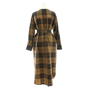 O'NEIL OF DUBLIN SHIPS別注 チェッククルーネックワンピース 長袖 ロング マキシ丈 ウール キャメル 314-55-0469