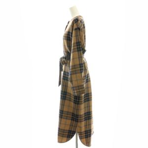 O'NEIL OF DUBLIN SHIPS別注 チェッククルーネックワンピース 長袖 ロング マキシ丈 ウール キャメル 314-55-0469