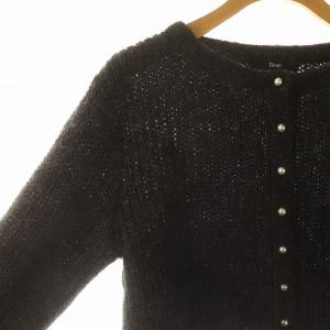 René モヘヤフェイクパールボタンカーディガン ニット 長袖 クロップド 36 ダークグレー 5342150