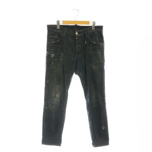 BLACK DENIM SKATER JEAN デニムパンツ ジーンズ テーパード ボタンフライ ダメージ加工 46 黒 ブラック