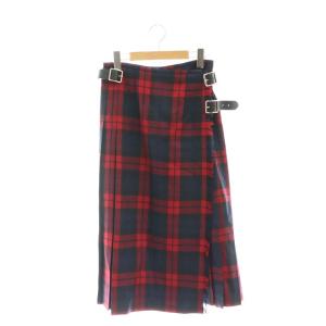 ウーステッドウール100%スカート チェック ラップ ロング I42 赤 紺 黒 /HK OS