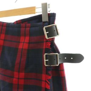 O'NEIL OF DUBLIN ウーステッドウール100%スカート チェック ラップ ロング I42 赤 紺 黒 /HK OS