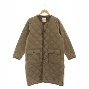 ダウン キルティングロングコート アウター ノーカラー ライトブラウン /NR OS