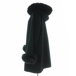 Tiara フォックスファーフードジップアップコート ロング ウール 3 L 黒 ブラック /AT OS